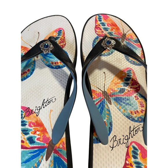 Brighton “Flit” Butterfly Blue Rhinestone Flipflop Slide Platform Sandals SZ 10 - Picture 7 of 8